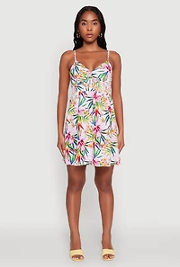 Womens Tropical Floral Sleeveless Sundress, Multi, Size L