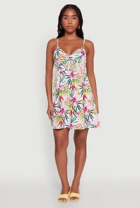 Womens Tropical Floral Sleeveless Sundress, Multi, Size L