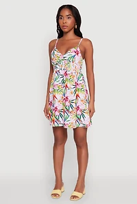 Womens Tropical Floral Sleeveless Sundress, Multi, Size L