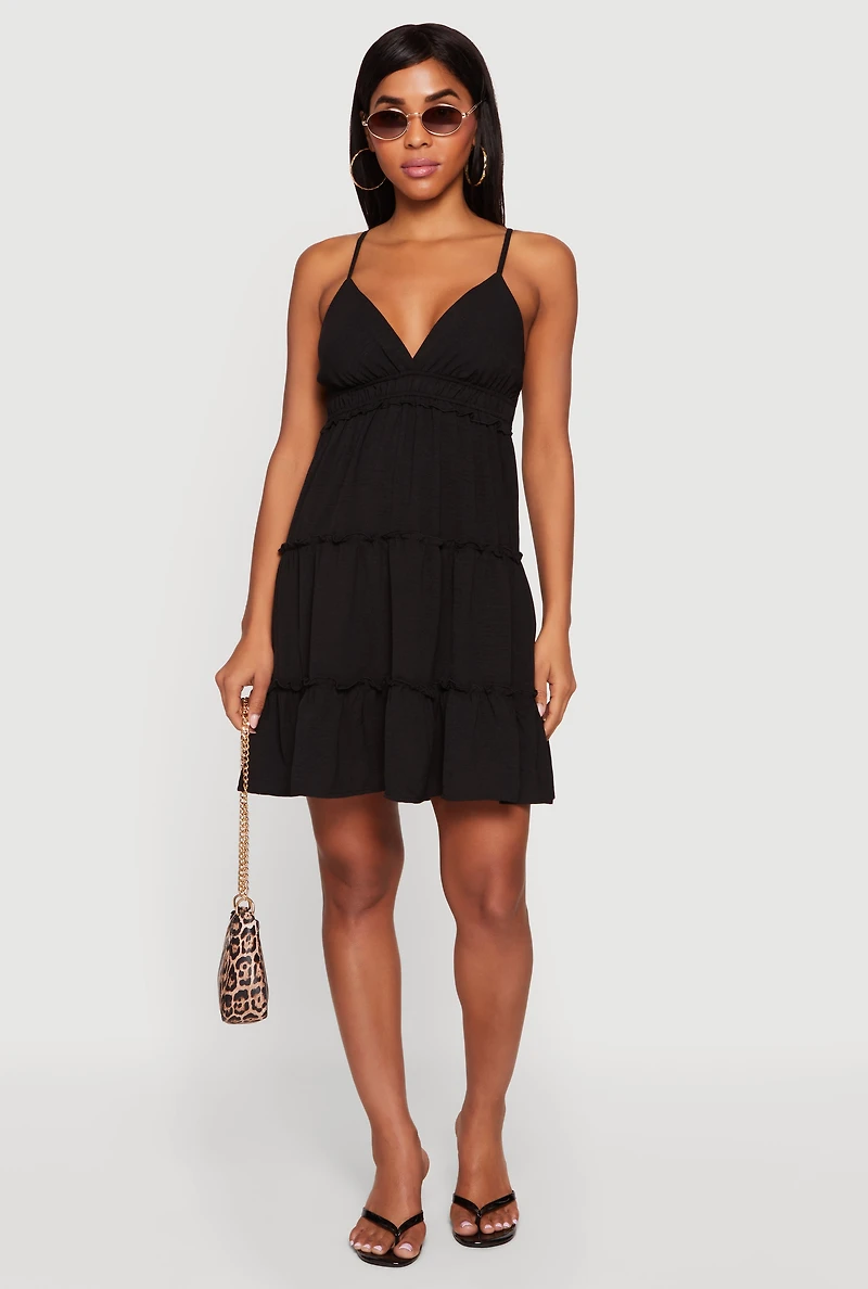 Crepe Knit V Neck Tiered Dress