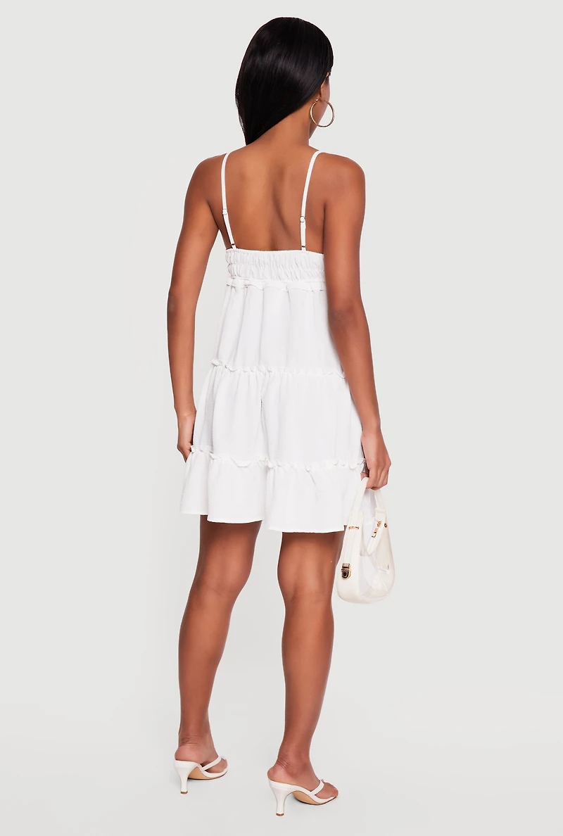 Crepe Knit V Neck Tiered Dress