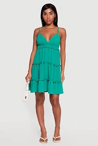 Crepe Knit V Neck Tiered Dress