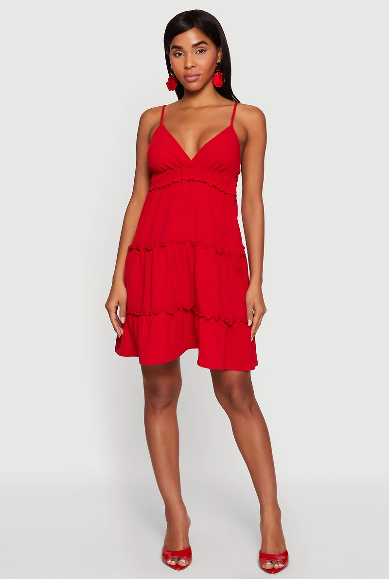 Crepe Knit V Neck Tiered Dress