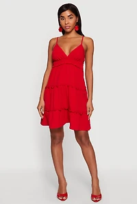Crepe Knit V Neck Tiered Dress