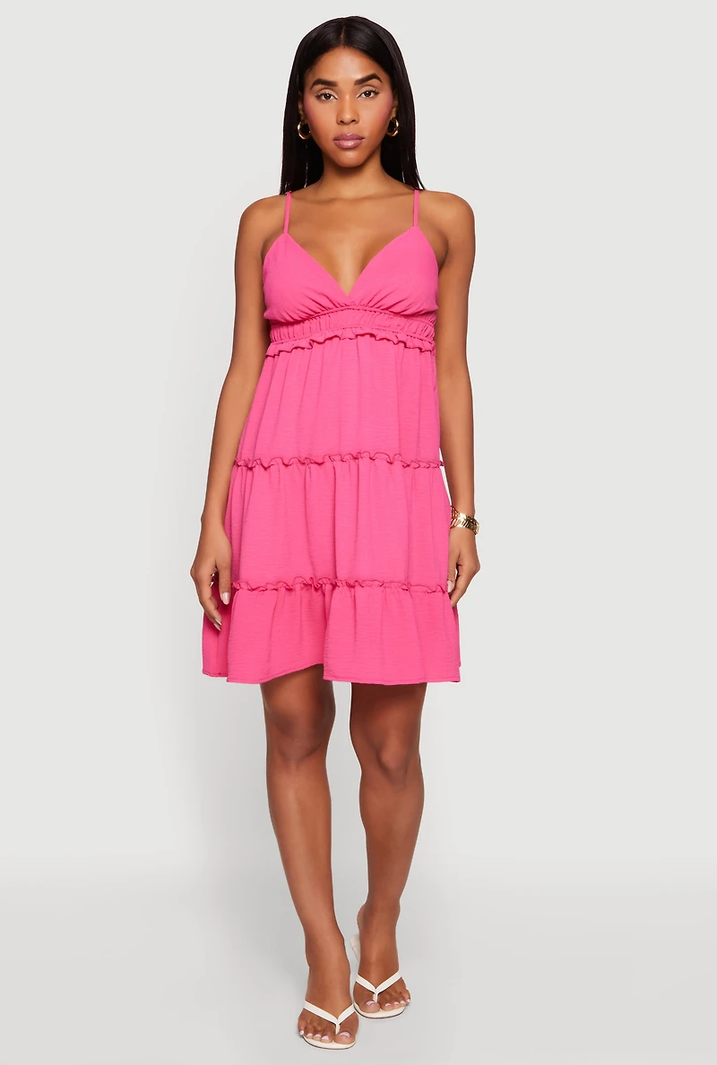 Crepe Knit V Neck Tiered Dress