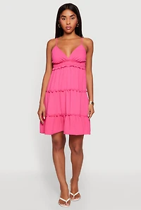 Crepe Knit V Neck Tiered Dress