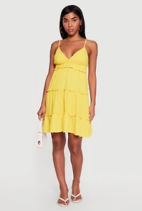 Crepe Knit V Neck Tiered Dress