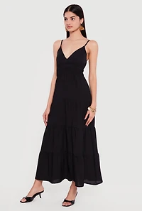Solid Crepe Knit Tiered Maxi Dress
