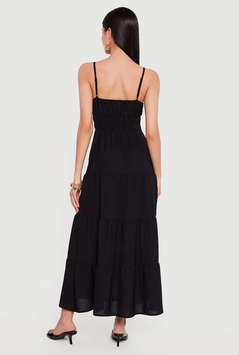Solid Crepe Knit Tiered Maxi Dress