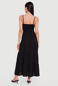 Solid Crepe Knit Tiered Maxi Dress