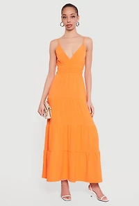 Solid Crepe Knit Tiered Maxi Dress