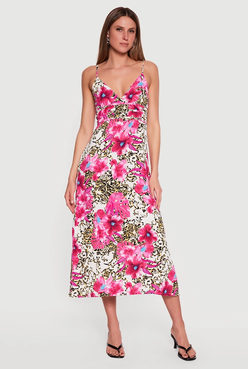 Floral Animal Print Cami Maxi Dress