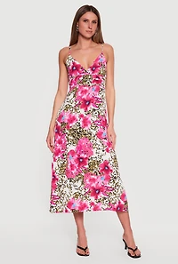 Floral Animal Print Cami Maxi Dress