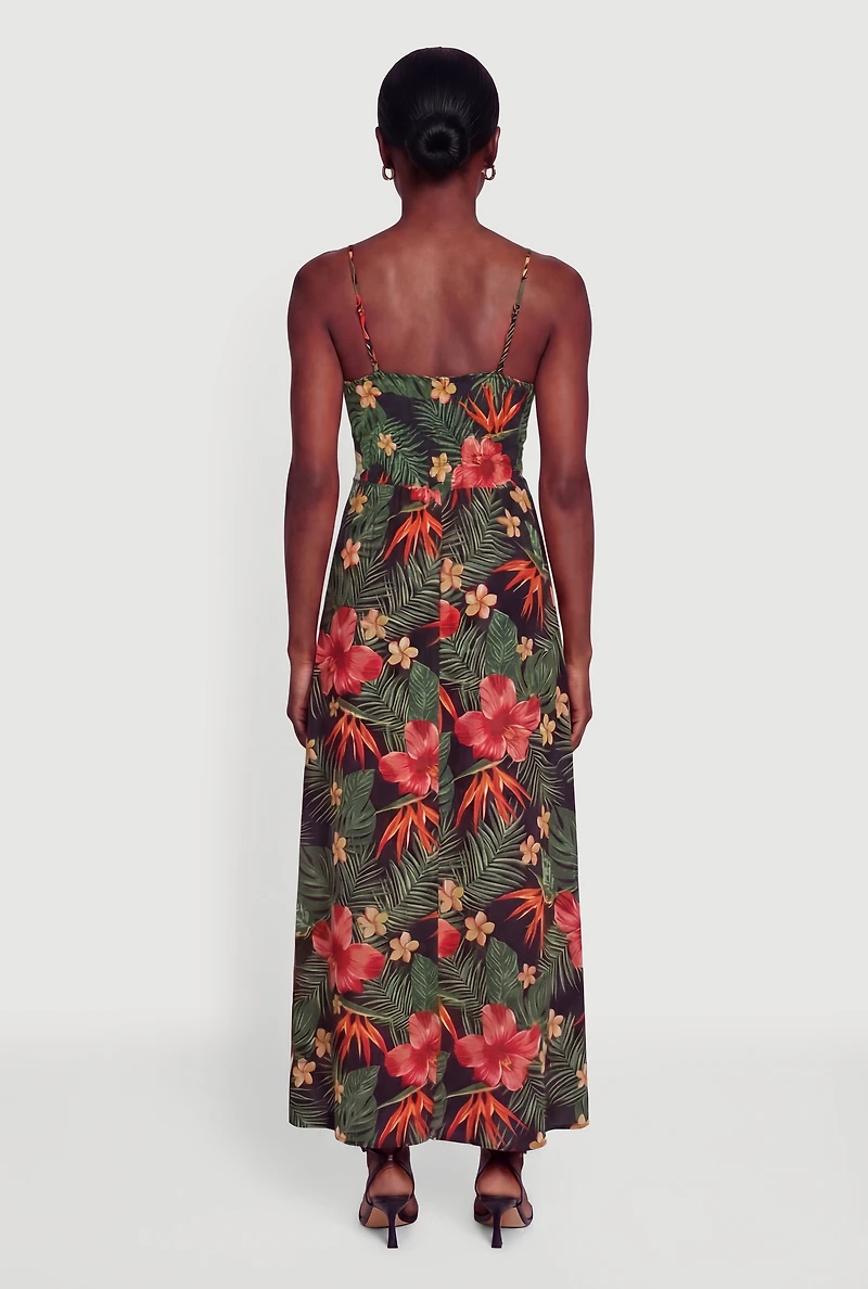Floral Print V Neck Maxi Dress