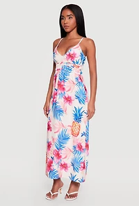 Pineapple Print V-Neck Cami Maxi Dress