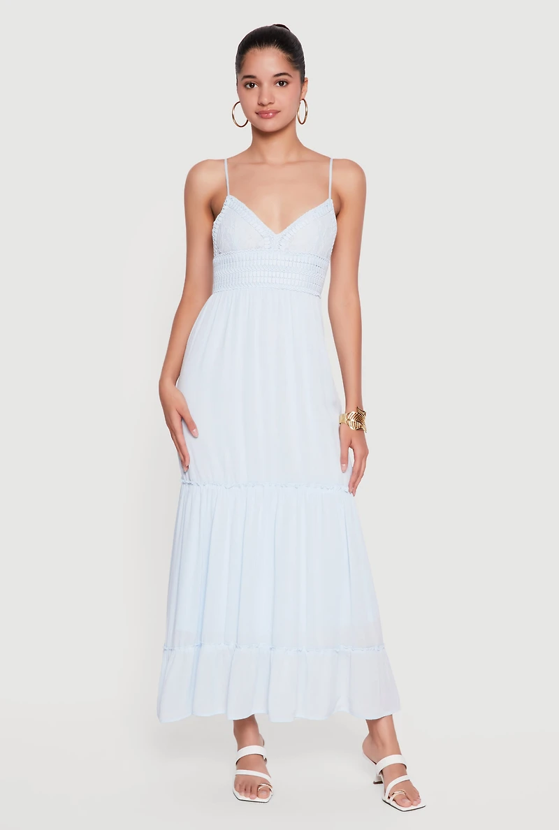 Crochet Detail Ruffle Tiered Maxi Dress