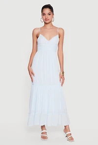 Crochet Detail Ruffle Tiered Maxi Dress