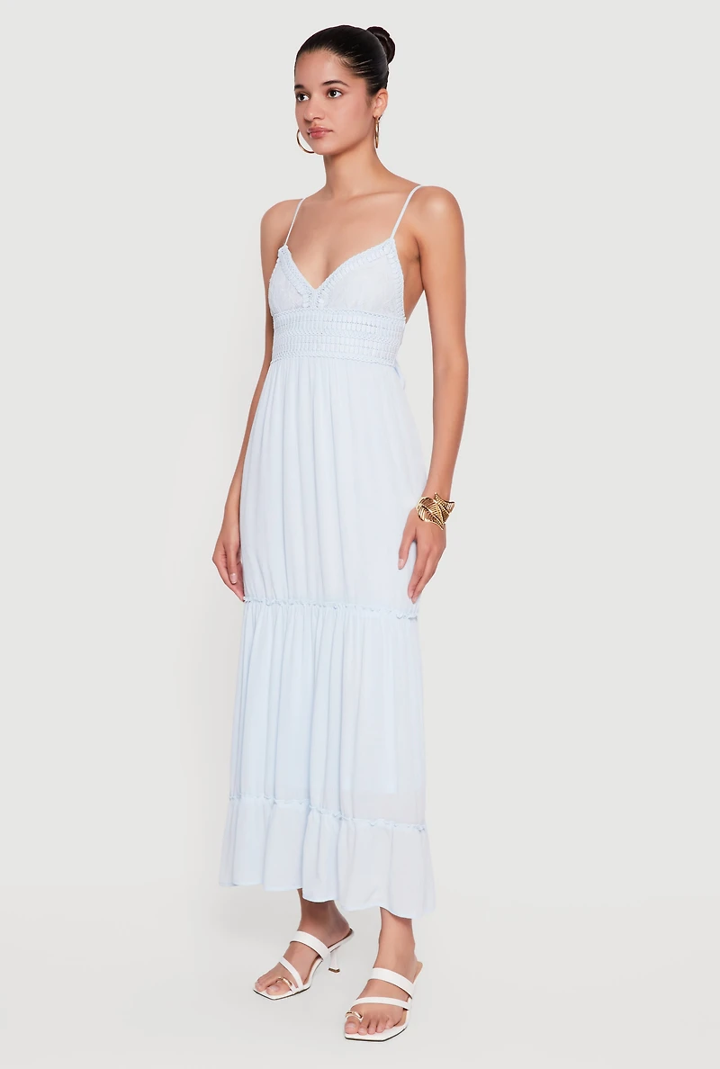 Crochet Detail Ruffle Tiered Maxi Dress