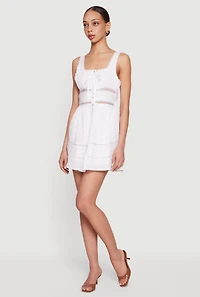 Lace Trim Button Front Mini Dress