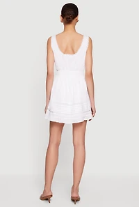 Lace Trim Button Front Mini Dress