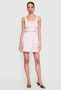 Lace Trim Button Front Mini Dress