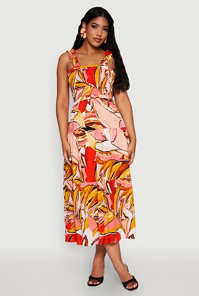 Printed Pattern Smocked Tiered Dress