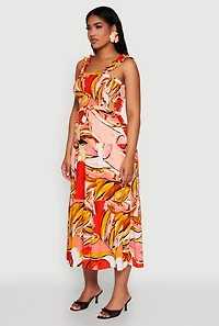 Womens Printed Pattern Smocked Tiered Dress, Multi, Size M