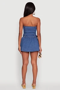 Womens Trendy Denim Skater Dress with Belt and Grommets, Blue, Size L