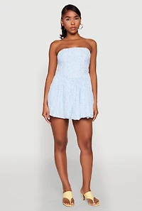 Womens Floral Strapless Corset Skater Dress,