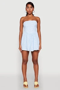 Womens Floral Strapless Corset Skater Dress,