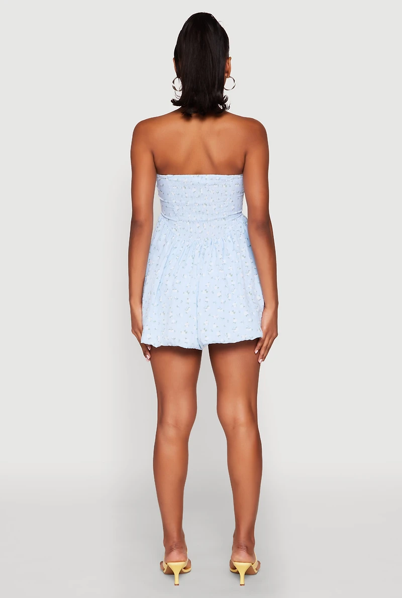 Womens Floral Strapless Corset Skater Dress,