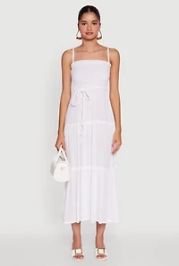 Tiered A-Line Maxi Dress with Tie Waist Belt