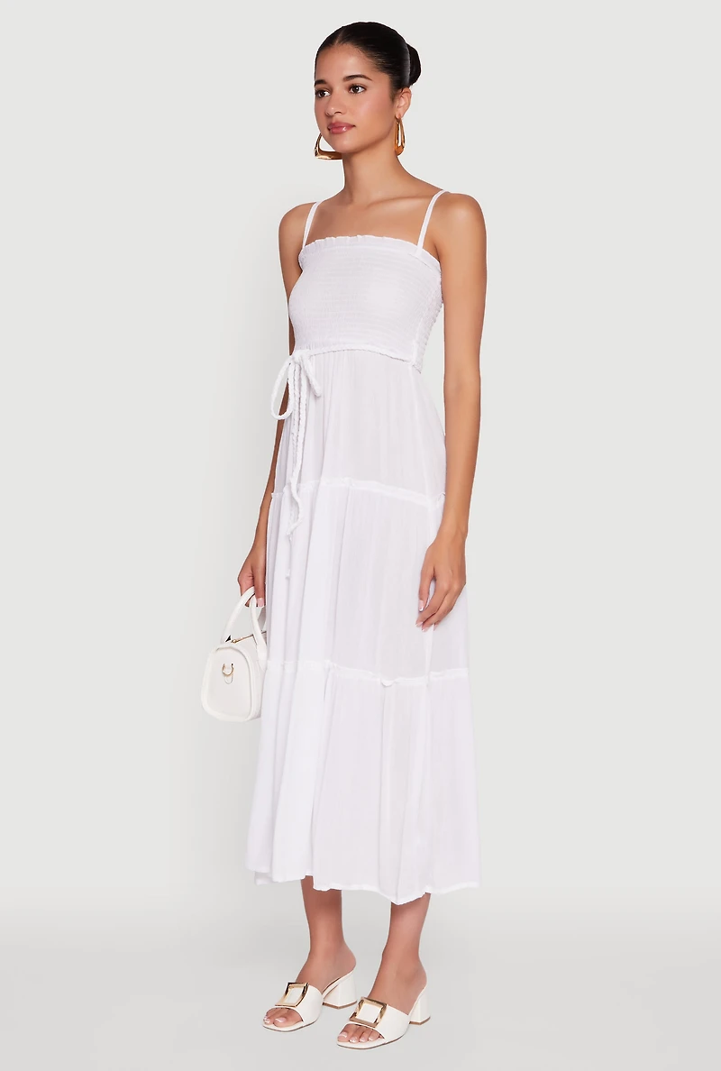 Tiered A-Line Maxi Dress with Tie Waist Belt