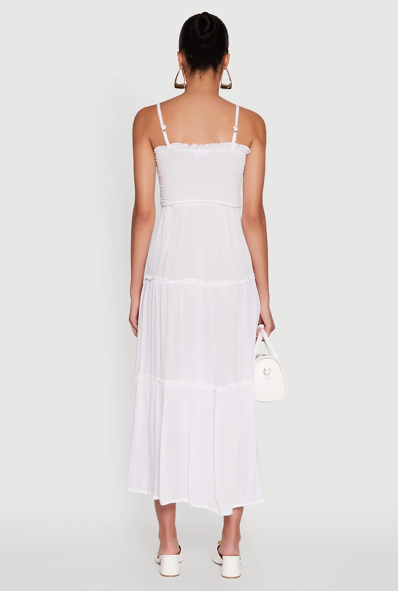 Tiered A-Line Maxi Dress with Tie Waist Belt