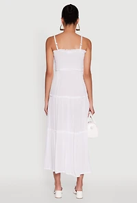Tiered A-Line Maxi Dress with Tie Waist Belt