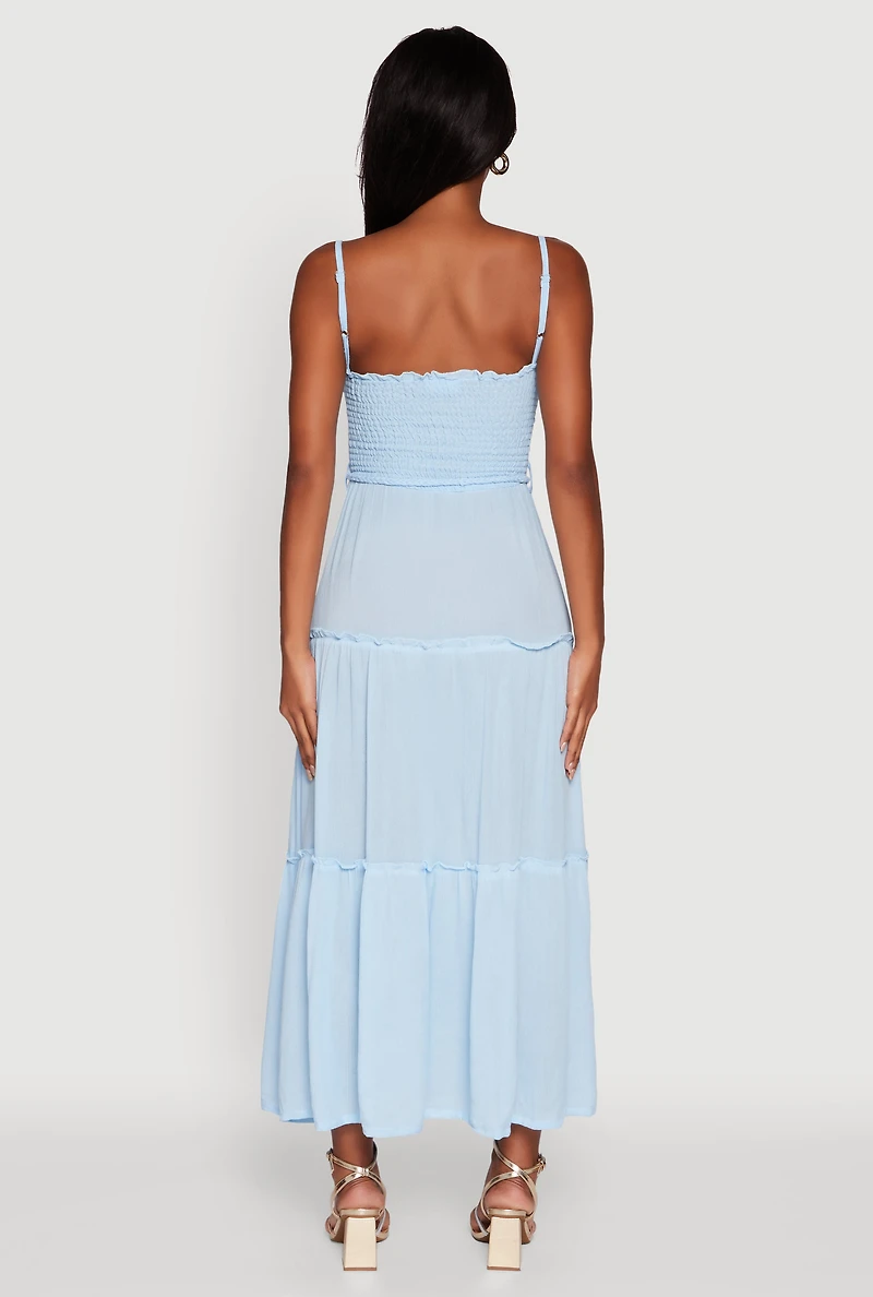 Womens Tiered A-Line Maxi Dress with Tie Waist Belt,