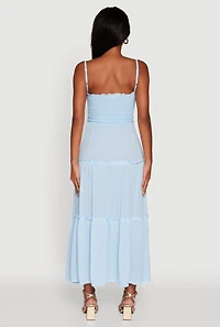 Womens Tiered A-Line Maxi Dress with Tie Waist Belt,