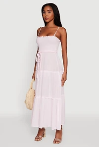 Womens Tiered A-Line Maxi Dress with Tie Waist Belt,