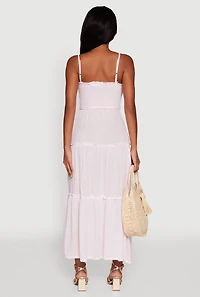 Womens Tiered A-Line Maxi Dress with Tie Waist Belt,