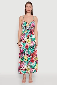 Womens Leaf Print Sleeveless Empire Waist Dress, Multi, Size S