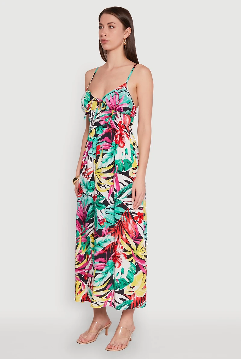 Womens Leaf Print Sleeveless Empire Waist Dress, Multi, Size M