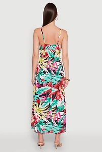 Leaf Print Sleeveless Empire Waist Dress