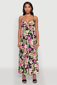 Womens Floral Print Keyhole Detail Empire Waist Dress, Multi, Size S