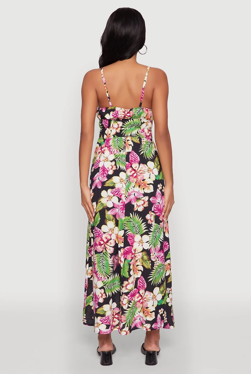 Floral Print Keyhole Detail Empire Waist Dress