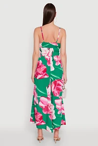 Womens Floral Sleeveless Sundress with Tie Front and Sweetheart Neckline, Multi, Size M
