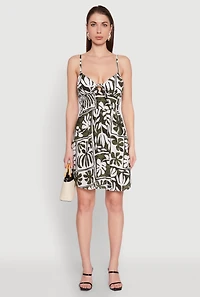 Womens Leaf Print Tie Front Mini Dress, Multi, Size M