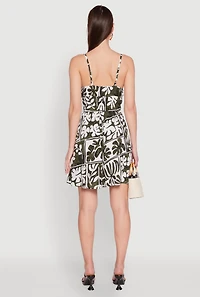 Womens Leaf Print Tie Front Mini Dress, Multi, Size S