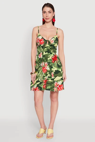 Womens Floral Camo Print Empire Waist Dress, Green, Size M