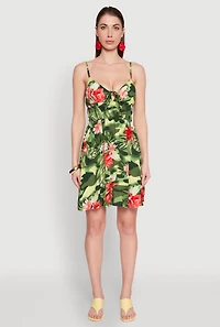 Womens Floral Camo Print Empire Waist Dress, Green, Size XL