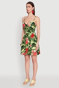 Womens Floral Camo Print Empire Waist Dress, Green,